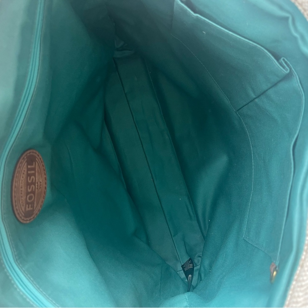 Fossil Canvas Tote Leather Details 14x14 Excellent Pre-Owned - Picture 10 of 16